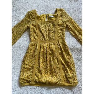 Abercrombie & Fitch MIDI Dress Yellow‎ Floral 3/4" Sleeve Size Small